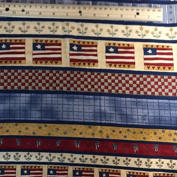 Quilt Cotton Fabric Material - Just shy 2 yards Prim Patriotic Stripe 574 - Picture 3 of 4
